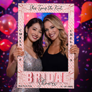 Blush Pink Bow Bridal Shower She's Tying The Knot Selfie Frame