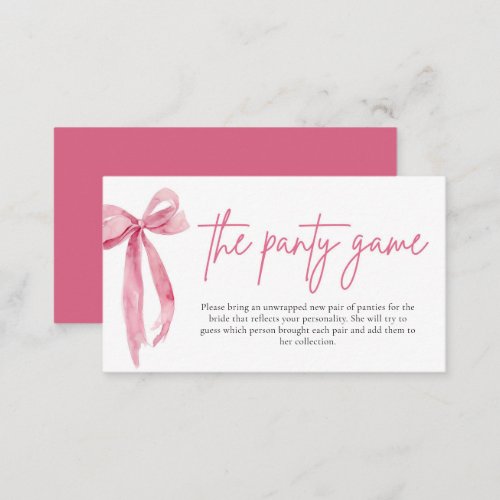 Blush Pink Bow Bridal Shower The Panty Game  Enclosure Card