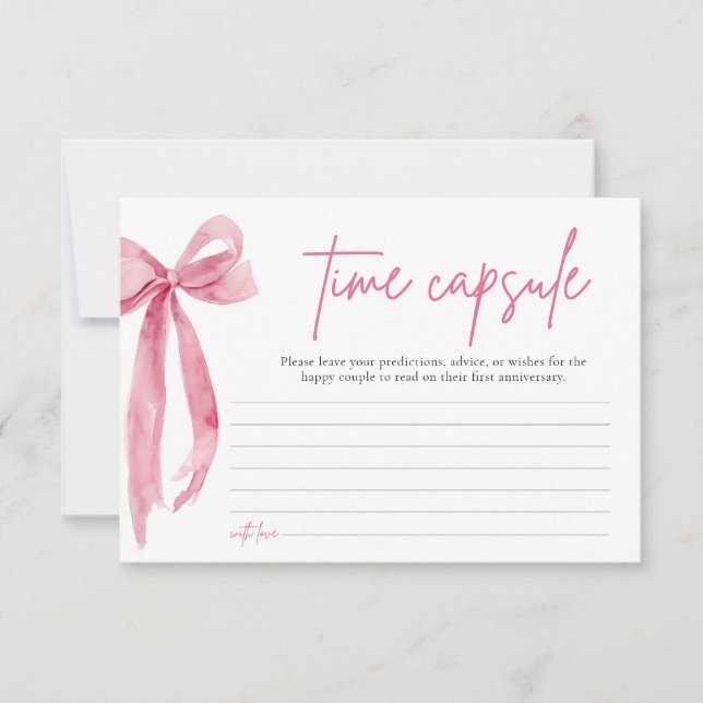 Blush Pink Bow Bridal Shower Time Capsule Card (Front)