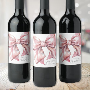 Blush Pink Bow Bridal Shower Wine Label