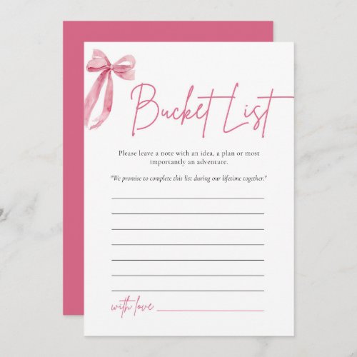 Blush Pink Bow Bucket List Bridal Shower Game Invitation