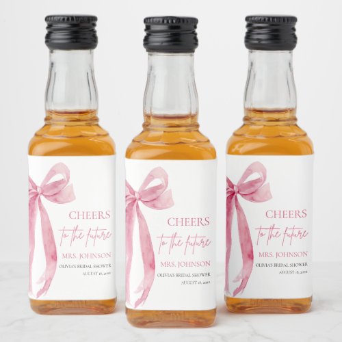 Blush Pink Bow Cheers To The Future Bridal Shower  Liquor Bottle Label
