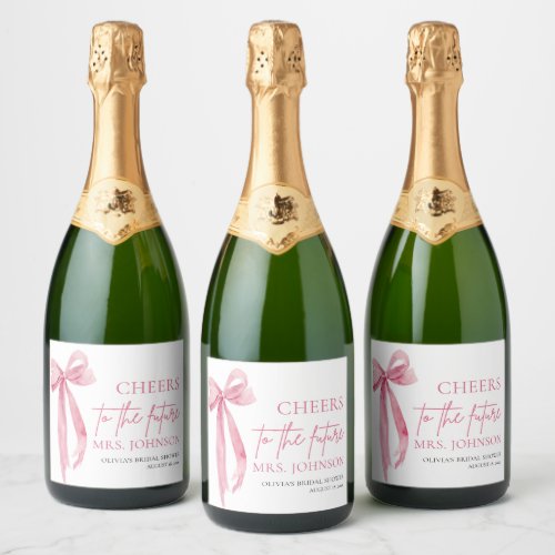 Blush Pink Bow Cheers To The Future Bridal Shower  Sparkling Wine Label