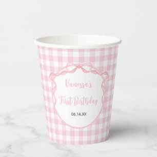 Blush Pink Bow Coquette 1st Birthday Paper cup