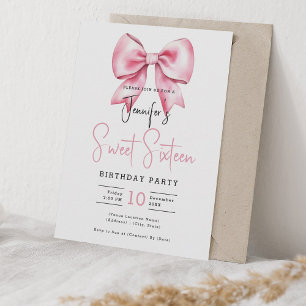 Blush Pink Bow Coquette Cute Script Sweet 16 Invitation