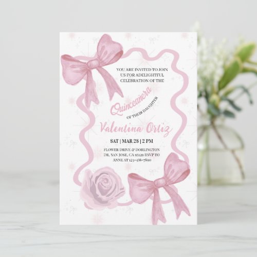 Blush Pink Bow coquette floral Quinceanera