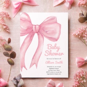 Blush Pink Bow Coquette Preppy Girl Baby Shower Invitation
