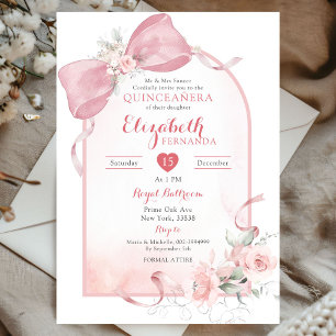Blush Pink Bow Coquette Ribbon Arch Quinceanera Invitation