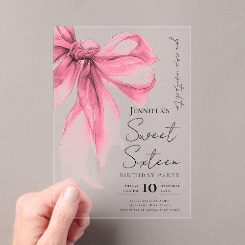 Blush Pink Bow Coquette Script Sweet 16 Party