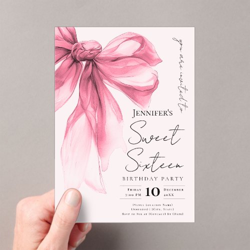 Blush Pink Bow Coquette Script Sweet 16 Party