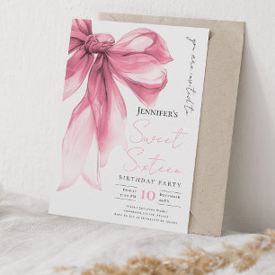 Blush Pink Bow Coquette Script Sweet 16 Party  Invitation