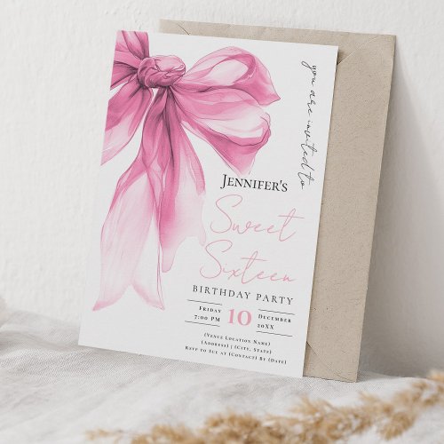 Blush Pink Bow Coquette Script Sweet 16 Party 
