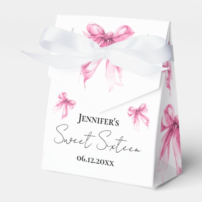 Blush Pink Bow Coquette Script Sweet 16 Thank You  Favor Boxes (Front Side)
