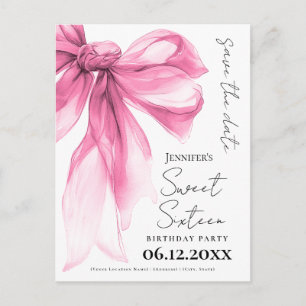 Blush Pink Bow Coquette Sweet 16 Save the Date Postcard