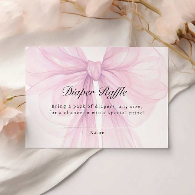 Blush Pink Bow Diaper Raffle Ticket Enclosure Card (Creator Uploaded)