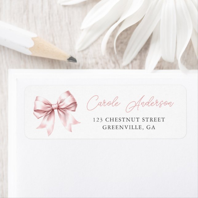 Blush Pink Bow Elegant Baby Shower Return Address Label (Insitu)