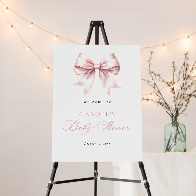 Blush Pink Bow Elegant Baby Shower Welcome Foam Board (In Situ (Stand))