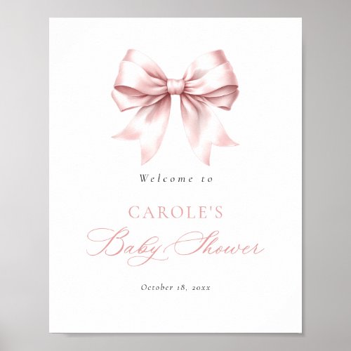 Blush Pink Bow Elegant Baby Shower Welcome Poster