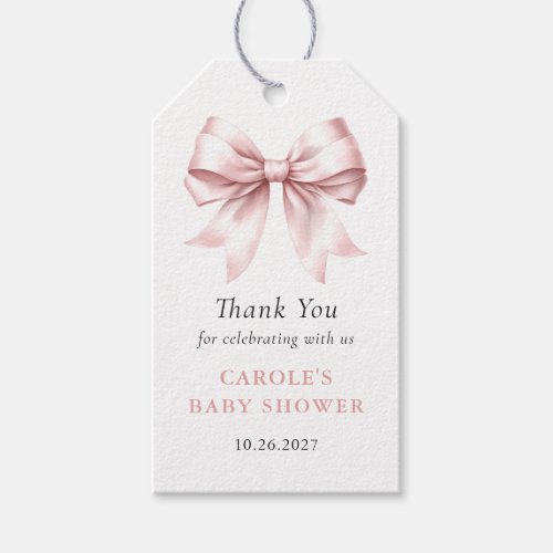 Blush Pink Bow Elegant Girl Baby Shower Favor Gift Tags