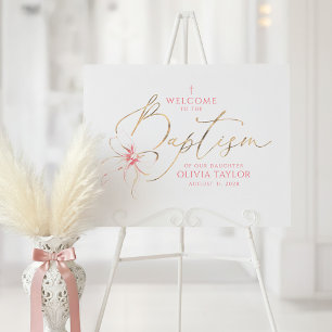 Blush Pink Bow Elegant Girl Baptism Welcome Sign