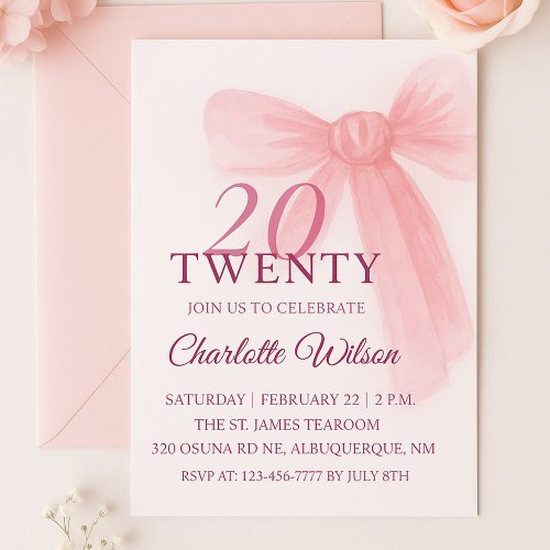 Blush Pink Bow Elegant Twenty 20th Birthday