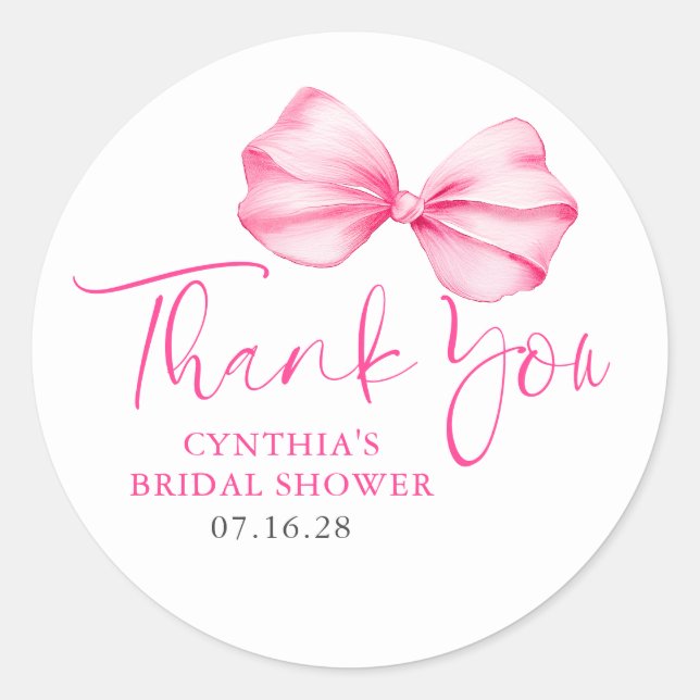 Blush Pink Bow Favors Thank You  Classic Round Sticker (Front)