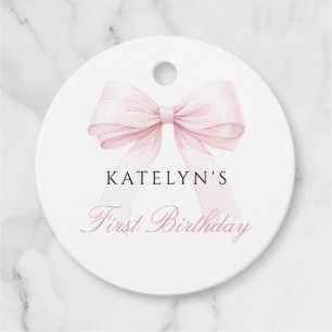 Blush Pink Bow First Birthday Favor Tags