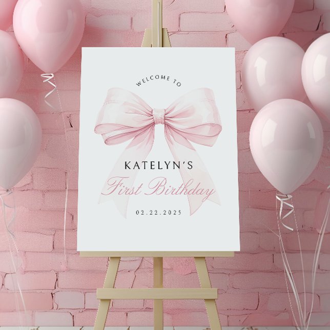 Blush Pink Bow First Birthday Foam Board (Creator Uploaded)