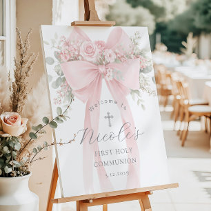 Blush pink Bow First Holy Communion Welcome Foam Board