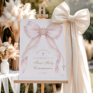 Blush pink Bow First Holy Communion Welcome Foam Board