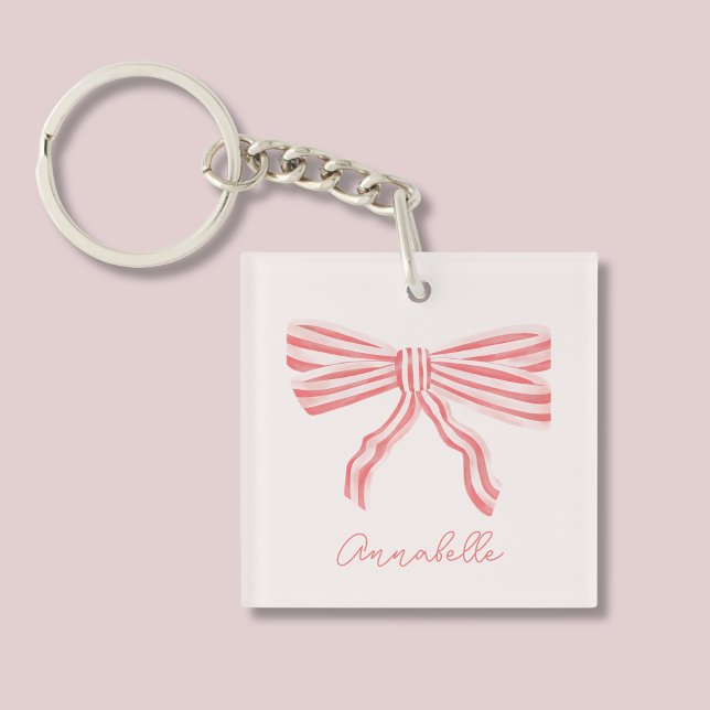 Blush Pink Bow & first name Keychain (Blush pink bow keychain with custom name.)