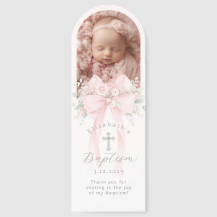 Blush Pink Bow Floral Baby girl Baptism Godparents Bookmarks