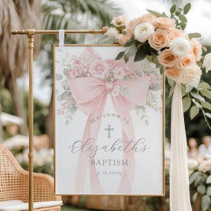 Blush pink Bow Floral Baby girl Baptism Welcome Foam Board