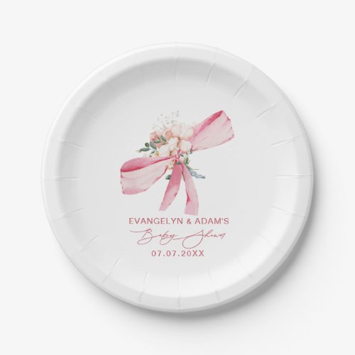 Blush Pink Bow Floral Baby Shower  Paper Plates