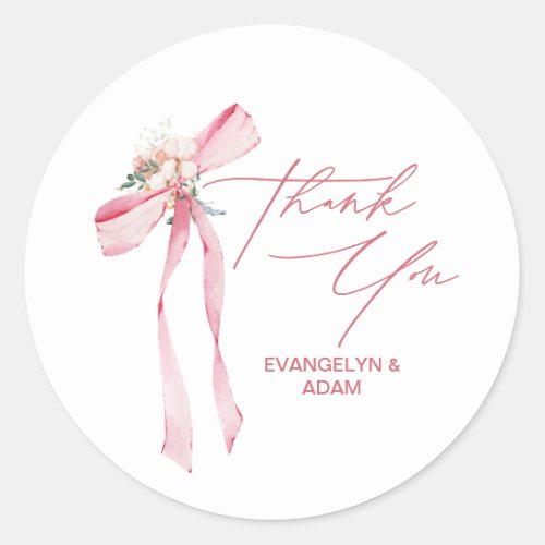 Blush Pink Bow Floral Baby Shower Thank You Classic Round Sticker
