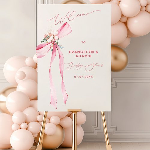 Blush Pink Bow Floral Baby Shower Welcome Sign