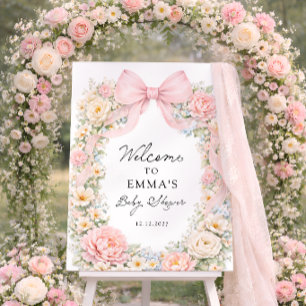 Blush Pink Bow Floral Coquette Baby Shower Welcome Foam Board