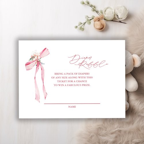 Blush Pink Bow Floral Diaper Raffle Baby Shower Enclosure Card