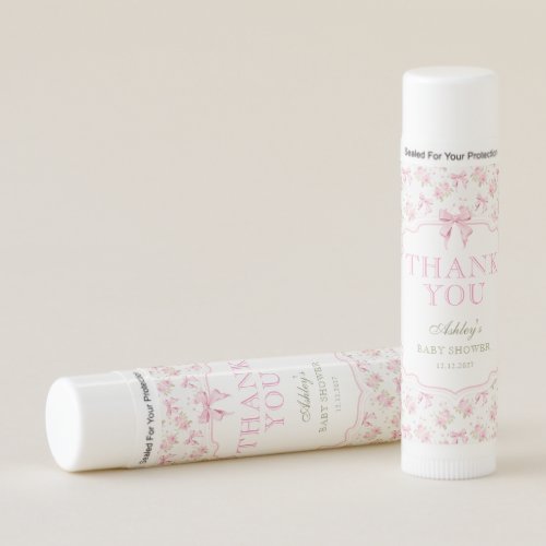 Blush Pink Bow Floral Girl Baby Shower Thank You Lip Balm