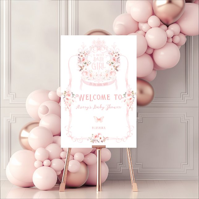 Blush Pink Bow Floral Sweet Baby Girl Shower Foam Board (Creator Uploaded)