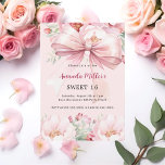 Blush pink bow florals Sweet 16 Invitation<br><div class="desc">A girly blush pink background,  decorated with a large pink bow and pink flowers. Personalize and add a name and party details.</div>