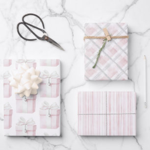 Blush Pink Bow Gift Heart Charm Birthday Wrapping Paper Sheets