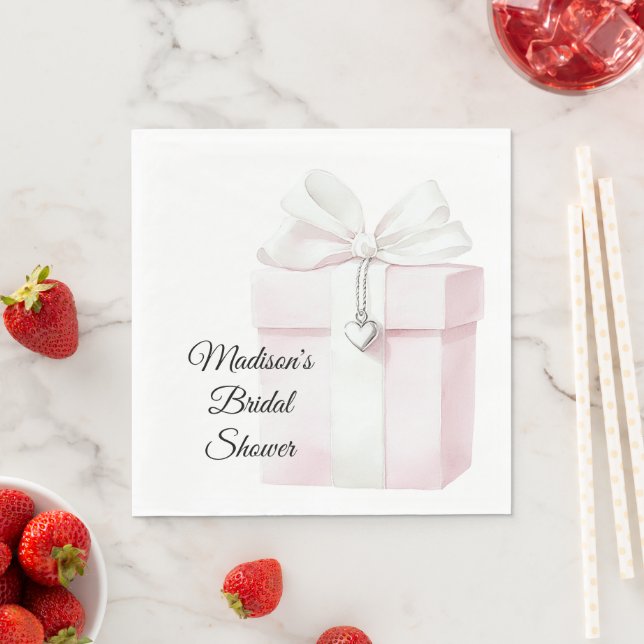 Blush Pink Bow Gift Heart Charm Bridal Shower Napkins (Insitu)