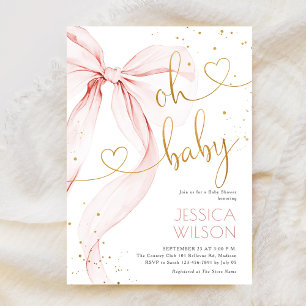 Blush Pink Bow Girl Baby Shower Invitation