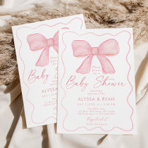 Blush Pink Bow Girl Baby Shower Invitation