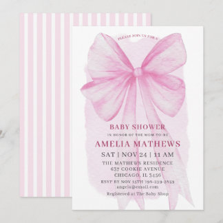 Blush Pink Bow Girl Baby Shower Invitation