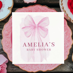 Blush Pink Bow Girl Baby Shower Napkins