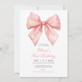 Blush Pink Bow 1st Birthday Invitation