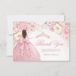 Blush Pink Bow Girl Quinceañera Dress Tiara Crown Thank You Card