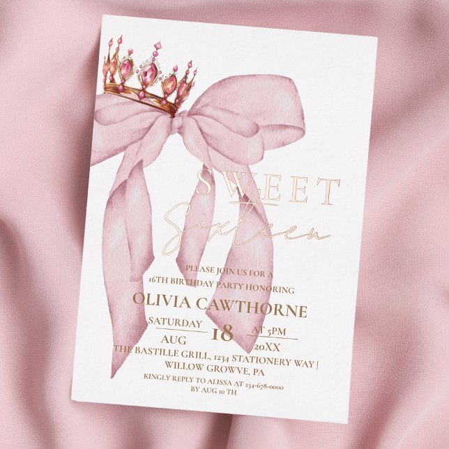  Blush Pink Bow Gold Sweet 16  Foil Invitation (Creator Uploaded)